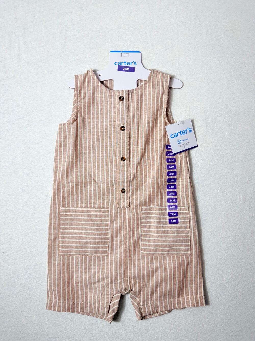 Carter's Baby Pinstripe 1 Piece Romper With Buttons & Pocket Sz 24M